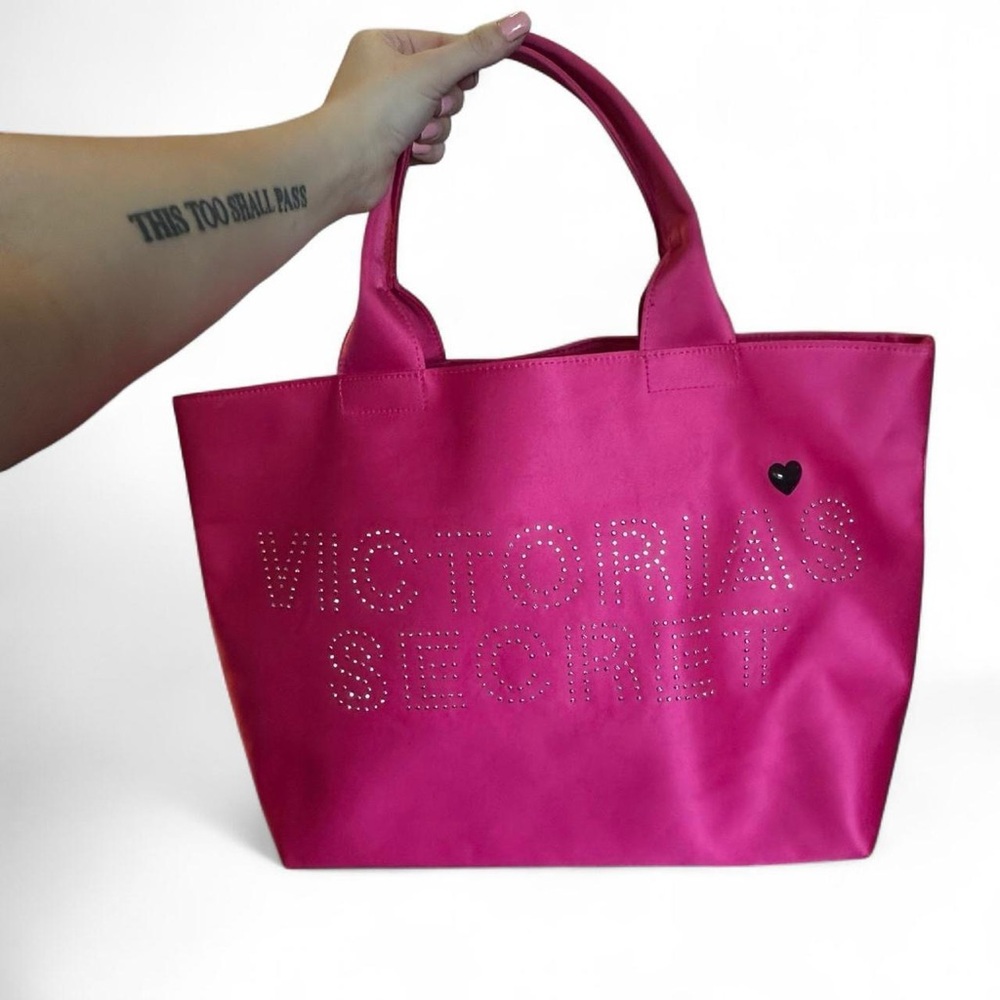 Hot Pink Victoria’s Secret Rhinestone Logo Tote Bag – Y2K Glam Vibes